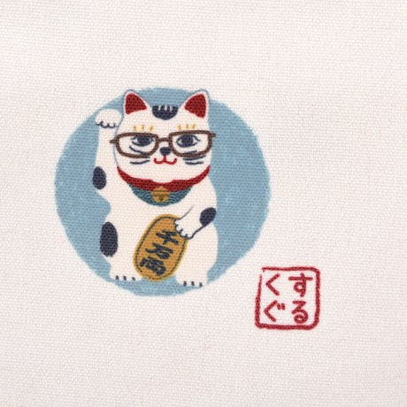 25-8599　キャンバスプチトートバッグ　猫招き柄