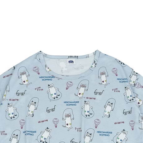 26-9093　天竺ニットのルームウェア　ルームワンピースTシャツ　ネコまるけのプリント柄