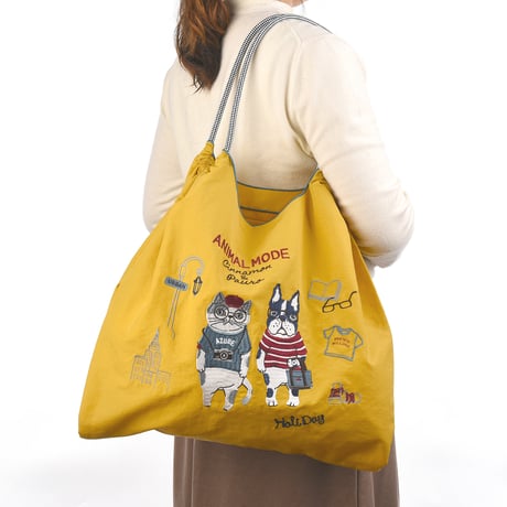 24-7155　撥水加工　刺繡ワッシャーバッグLサイズ　アニマルモード柄