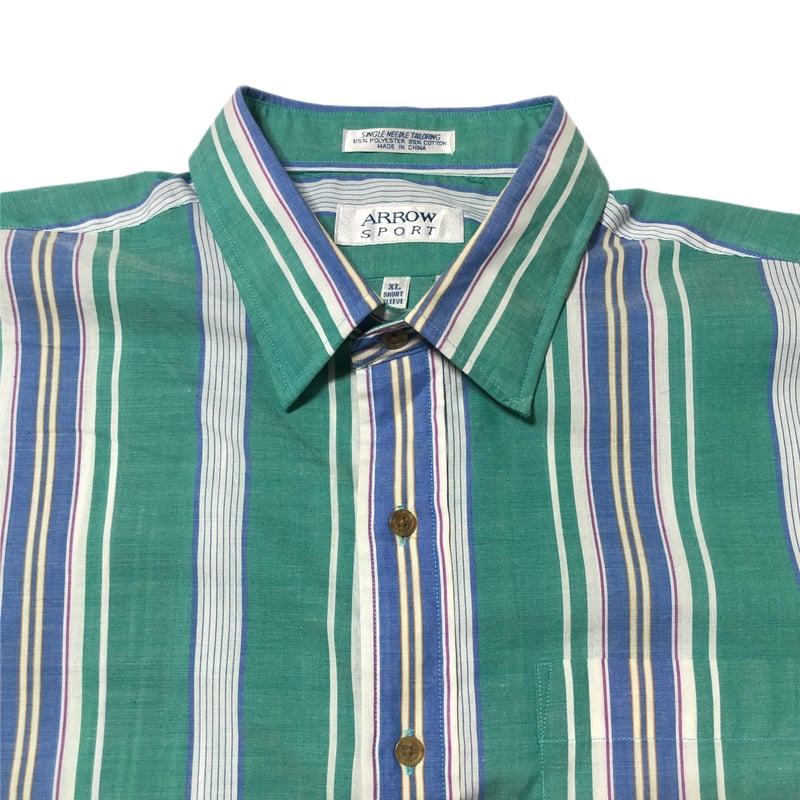 90s ARROW 半袖シャツ \"ライトモスグリーン\" XL-size OLD ARROW 00s アロー 半袖 ストライプ ドレス シャツ L - メルカリ