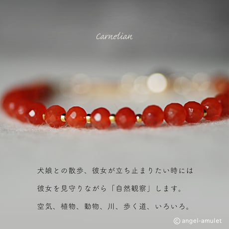 幸運呼ぶ自分へ！南天ブレスレット  カーネリアン,白檀 angel-amulet / あなたの心に届く言霊カード付き