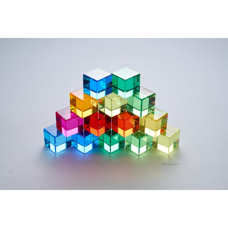 Bauspiel　バウシュピール　ルーセントキューブ＆カラートライアングルセット BAUSPIEL 】カラートライアングル ラージ 54pcs ※木製トレー付き