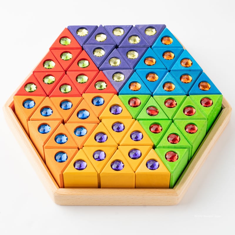 BAUSPIEL 】カラートライアングル ラージ 54pcs ※木製トレー付き BAUSPIEL 】カラートライアングル ラージ 54pcs ※木製トレー付き
