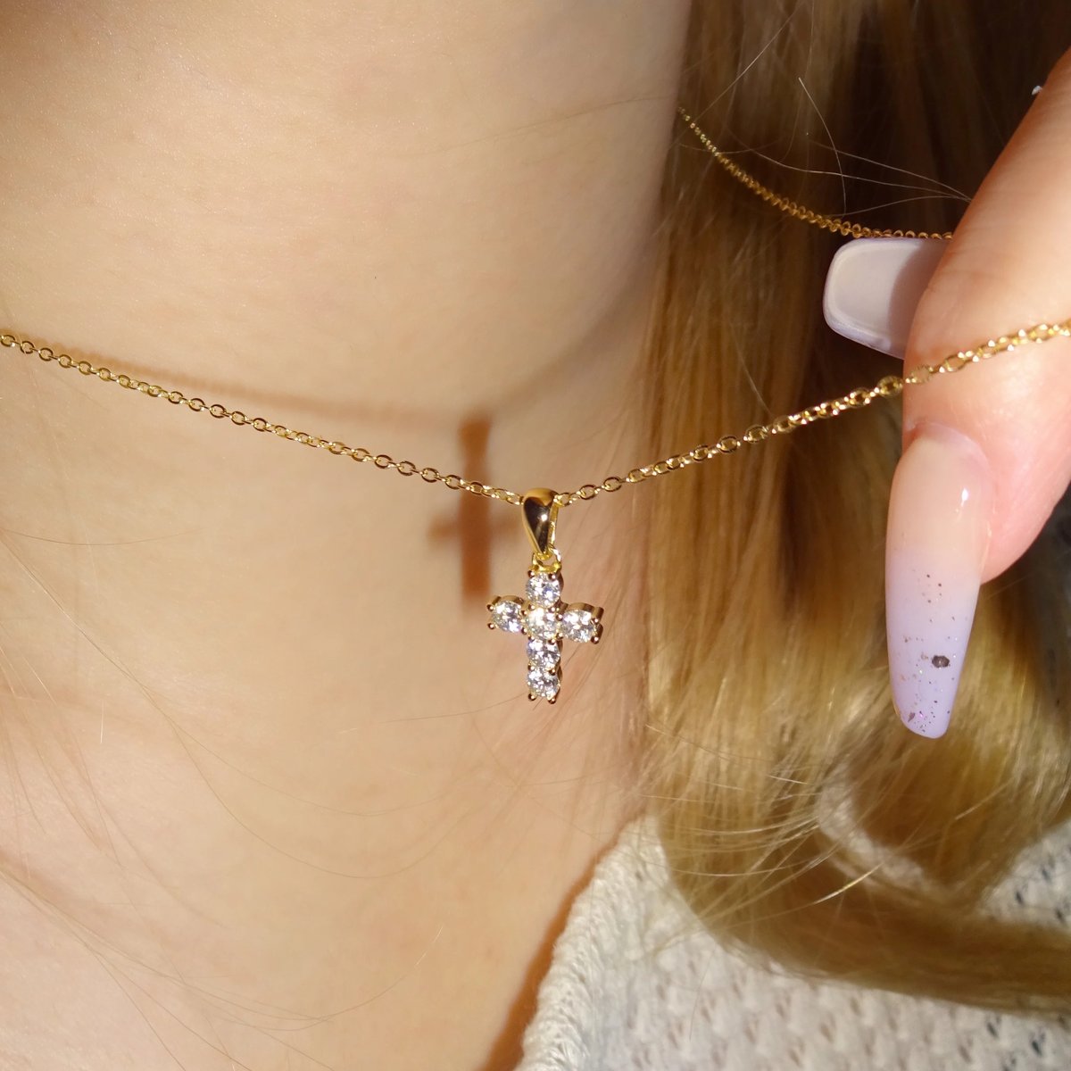 アクセサリー 14k YG Money Bag Pendant MOISSANITE CROSS NACKLACE GOLD | HOLY YUMS