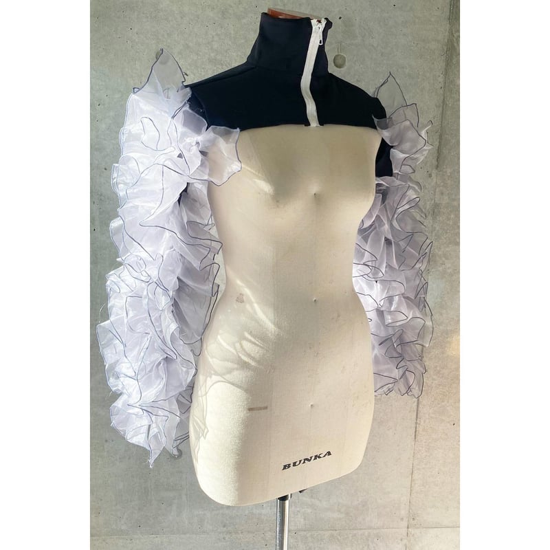 SMサイズ/アンティーク風レースフリルタートルネックと後ろリボン娘役白レオタード SMサイズ/アンティーク風レースフリルタートルネックと後ろ