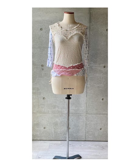 小花柄ドッキングTシャツ