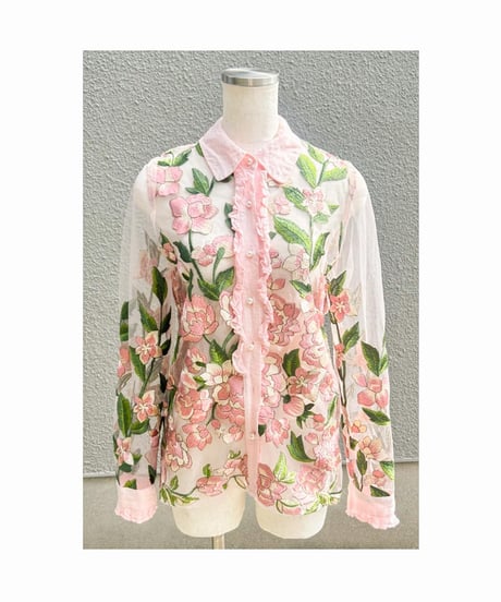 花柄シアーシャツ