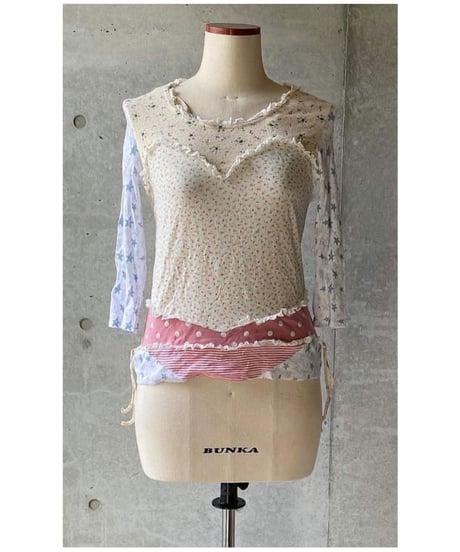 小花柄ドッキングTシャツ