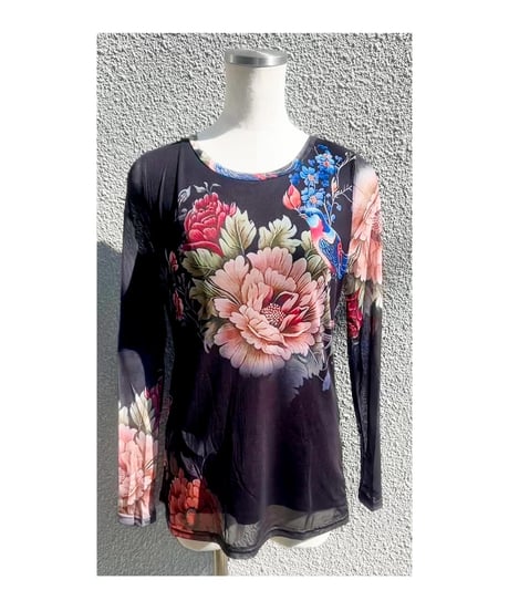花柄シアートップス