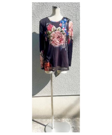 花柄シアートップス