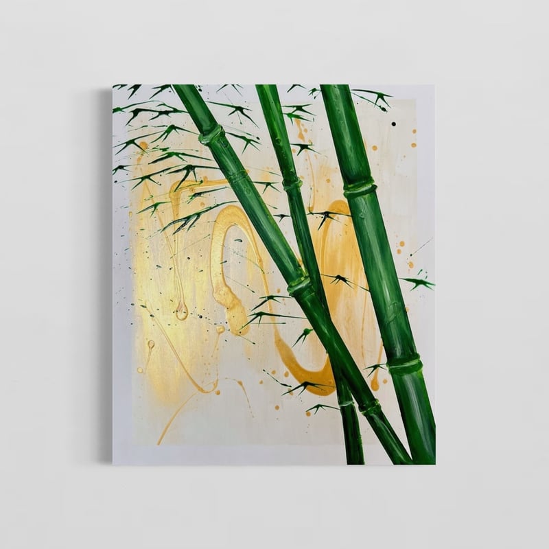 竹の絵画 金色フレーム付き 竹の絵画 金色フレーム付き