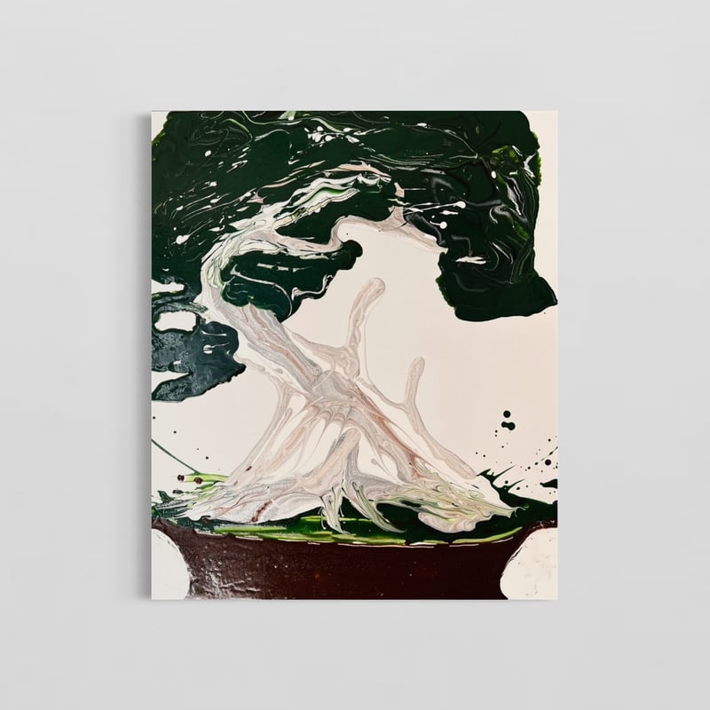 蔵出し】額装 額縁 絵画 盆栽 松 アート 作品 静物画 日本画風 骨董品