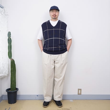 【USED】1990s TRADER BAY GOLF : Cotton Plaid V-Neck Vest : XXL