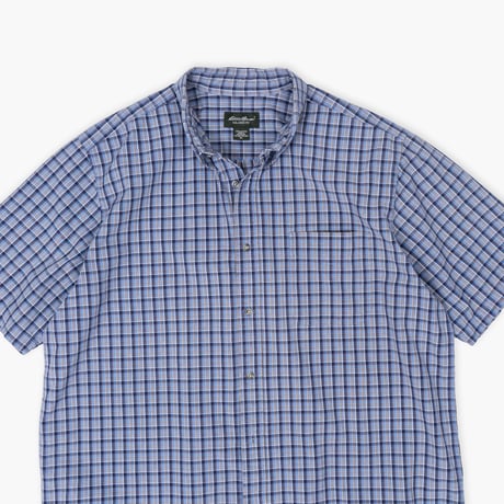 【USED】2000s Eddie Bauer : "RELAXED FIT" Dobby Plaid BD S/S Shirt : XL