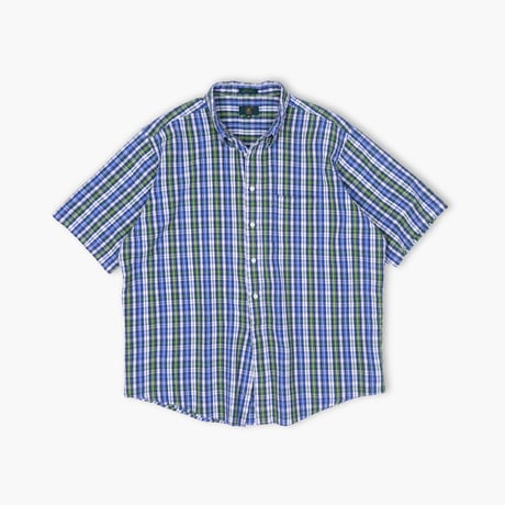 【USED】1990s CLUB ROOM : Seersucker Plaid BD S/S Shirt : XXL