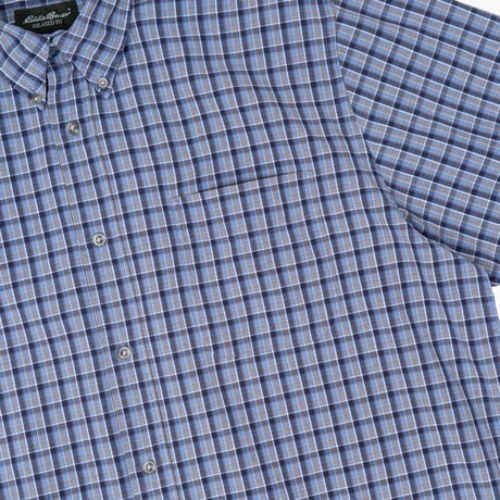 【USED】2000s Eddie Bauer : "RELAXED FIT" Dobby Plaid BD S/S Shirt : XL