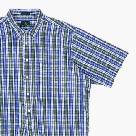 【USED】1990s CLUB ROOM : Seersucker Plaid BD S/S Shirt : XXL
