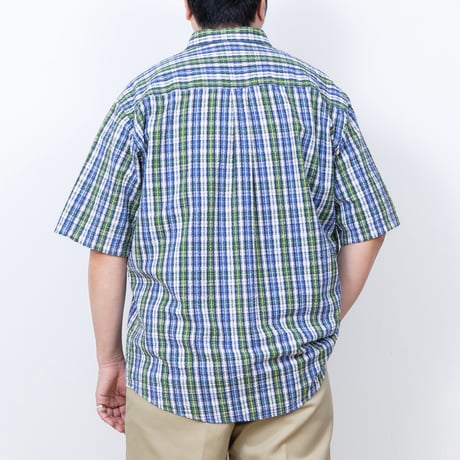 【USED】1990s CLUB ROOM : Seersucker Plaid BD S/S Shirt : XXL
