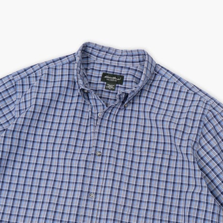 【USED】2000s Eddie Bauer : "RELAXED FIT" Dobby Plaid BD S/S Shirt : XL