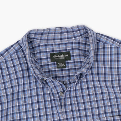 【USED】2000s Eddie Bauer : "RELAXED FIT" Dobby Plaid BD S/S Shirt : XL
