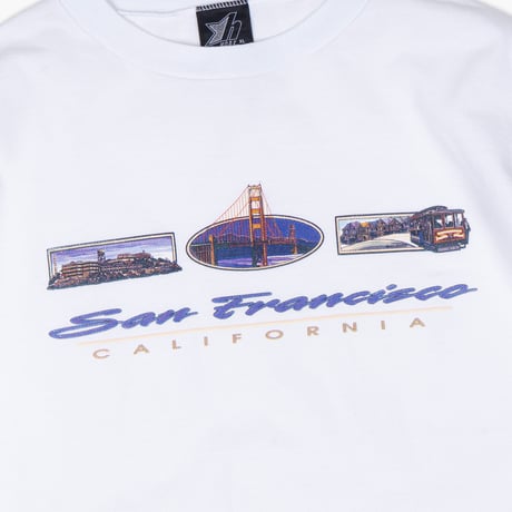 【USED】1990s HOAX : "SAN FRANCISCO" Pique Crew T-Shirt (Made in USA) : XL