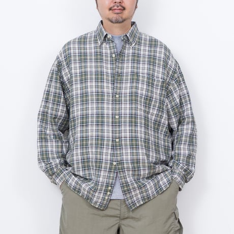 【USED】1990s-2000s Eddie Bauer : Linen Cotton Plaid BD Shirt : XL