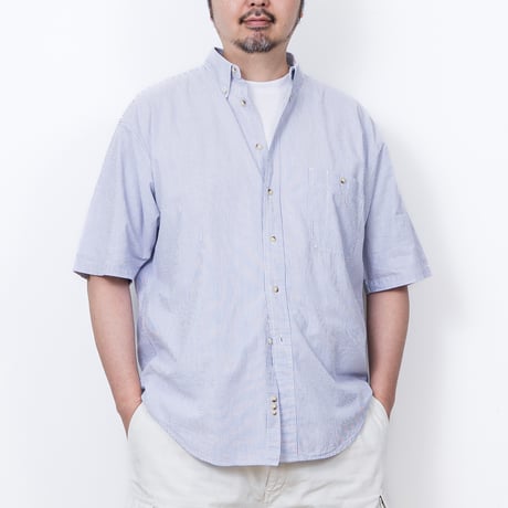 【USED】1990s Eddie Bauer : Cotton Seersucker Stripe BD S/S Shirt : XL