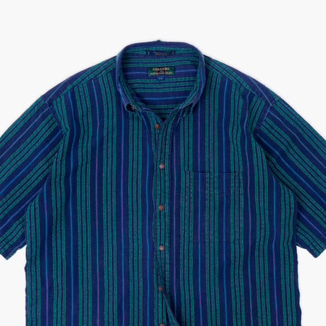 【USED】1990s ALEXANDER JULIAN : Seersucker Stripe BD S/S Shirt : L