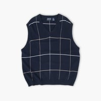 【USED】1990s TRADER BAY GOLF : Cotton Plaid V-Neck Vest : XXL