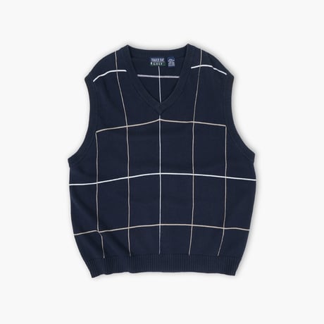 【USED】1990s TRADER BAY GOLF : Cotton Plaid V-Neck Vest : XXL