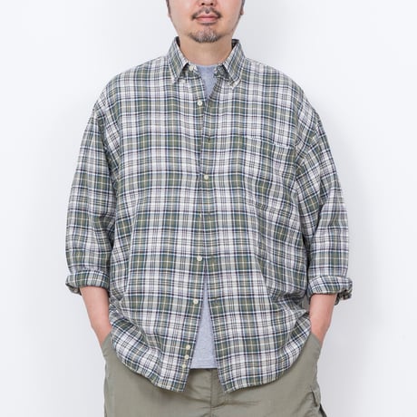 【USED】1990s-2000s Eddie Bauer : Linen Cotton Plaid BD Shirt : XL