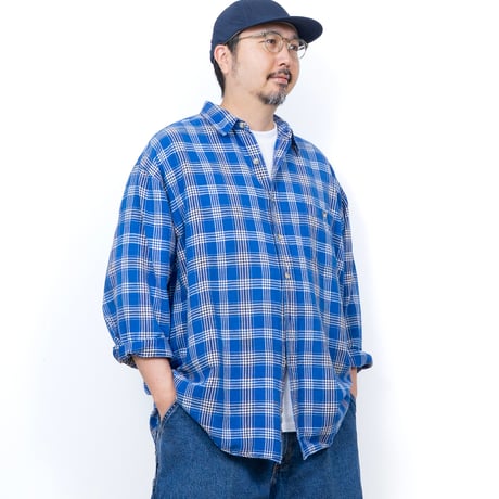 【USED】1990s-2000s Eddie Bauer : Linen Cotton Plaid Regular Shirt : XXL