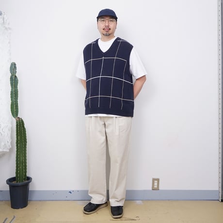 【USED】1990s TRADER BAY GOLF : Cotton Plaid V-Neck Vest : XXL