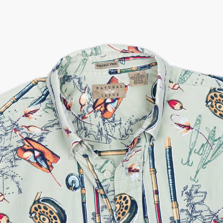 【USED】2000s NATURAL ISSUE : Cotton Lure Pattern BD S/S Shirt : L