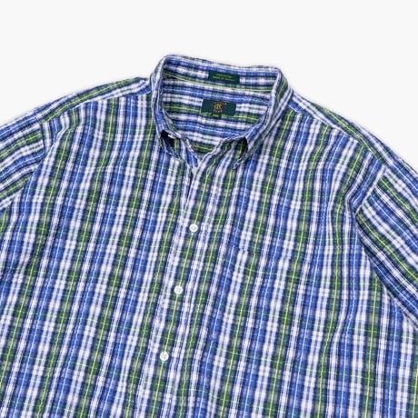 【USED】1990s CLUB ROOM : Seersucker Plaid BD S/S Shirt : XXL