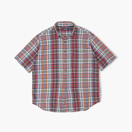 【USED】1990s-2000s LANDS' END : Madras Plaid BD S/S Shirt : XL