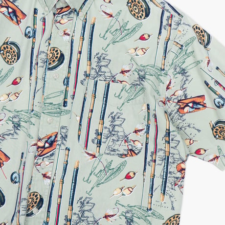 【USED】2000s NATURAL ISSUE : Cotton Lure Pattern BD S/S Shirt : L