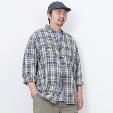 【USED】1990s-2000s Eddie Bauer : Linen Cotton Plaid BD Shirt : XL