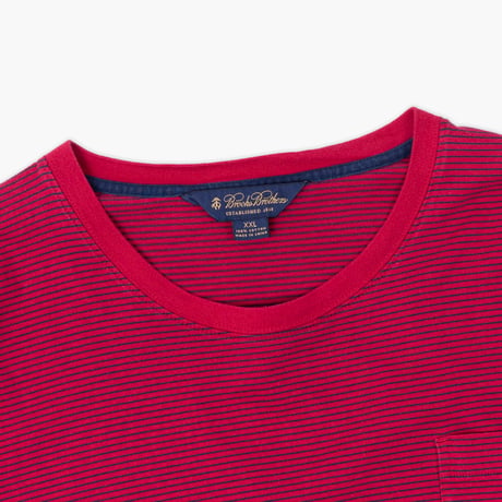 【USED】2000s Brooks Brothers : Border Crew T-Shirt with Pocket : XXL