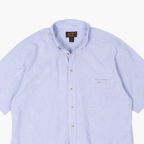 【USED】1990s Eddie Bauer : Cotton Seersucker Stripe BD S/S Shirt : XL