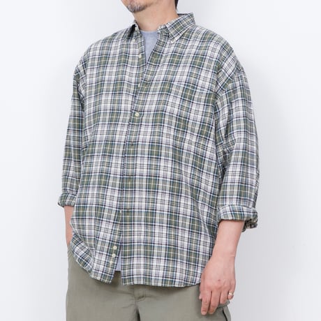 【USED】1990s-2000s Eddie Bauer : Linen Cotton Plaid BD Shirt : XL