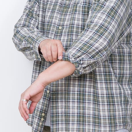 【USED】1990s-2000s Eddie Bauer : Linen Cotton Plaid BD Shirt : XL