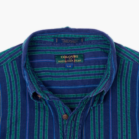 【USED】1990s ALEXANDER JULIAN : Seersucker Stripe BD S/S Shirt : L