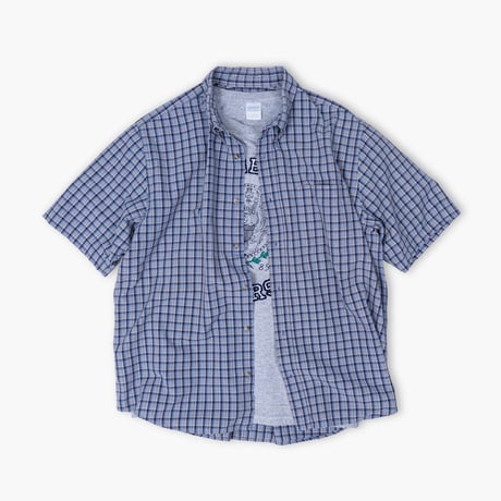【USED】2000s Eddie Bauer : "RELAXED FIT" Dobby Plaid BD S/S Shirt : XL