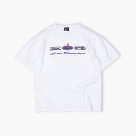 【USED】1990s HOAX : "SAN FRANCISCO" Pique Crew T-Shirt (Made in USA) : XL