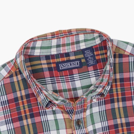 【USED】1990s-2000s LANDS' END : Madras Plaid BD S/S Shirt : XL