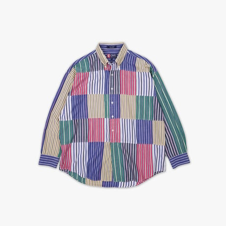 【USED】1990s CHAPS RALPH LAUREN / Patchwork Stripe BD Shirt / XL
