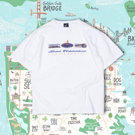 【USED】1990s HOAX : "SAN FRANCISCO" Pique Crew T-Shirt (Made in USA) : XL