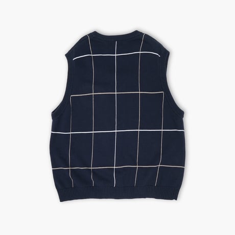 【USED】1990s TRADER BAY GOLF : Cotton Plaid V-Neck Vest : XXL