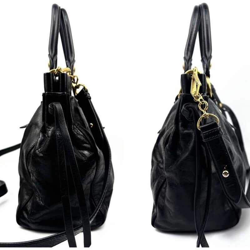 ミュウミュウ 2waショルダー ギャザー RT0383 ブラックパテントレザー  